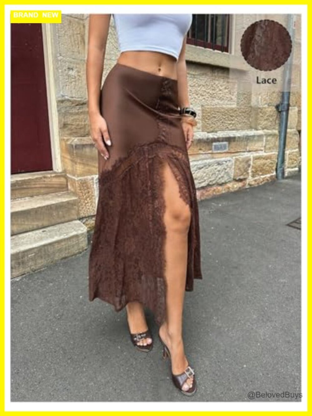 Lace High Slit Ruffle Flowy Long Skirt - Picture 2 of 5